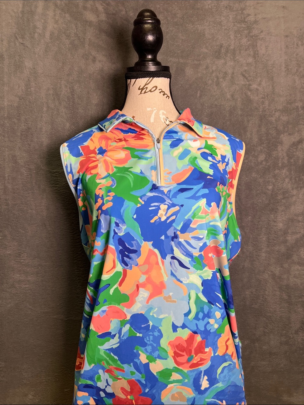 Walter Hagen Blue Green Multi Floral Sleeveless Polo
